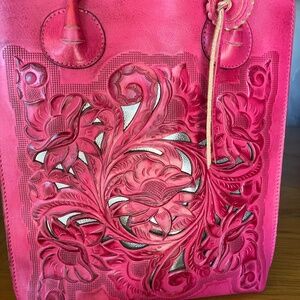 Patricia Nash Fuchsia Floral Cutout Tote